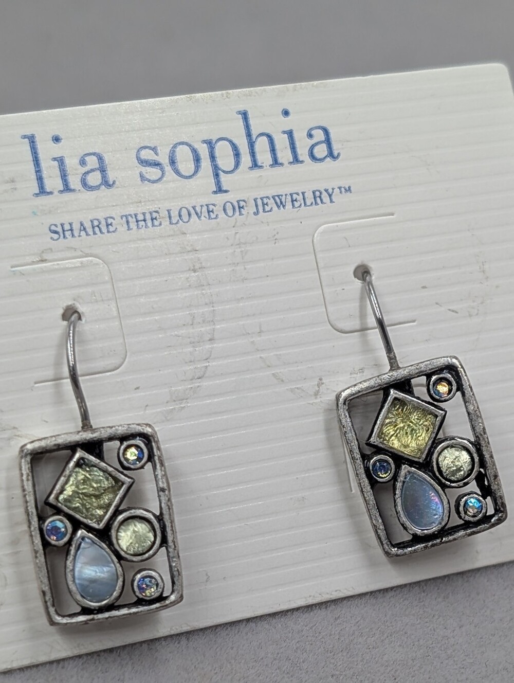 Lia Sophia Mint Cream Geometric Crystal Mosaic Dangle Earrings | M285